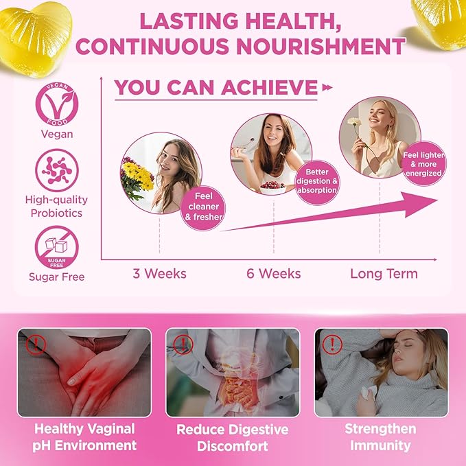 Vaginal Probiotics Gummies for Women Balanced pH, 50 Billion CFUs for Feminine Vaginal odor & Flora, Cranberry, D-Mannose, Vitamin C for Yeast Balance & Immune Health, Sugar Free, Pineapple, 60 Chews