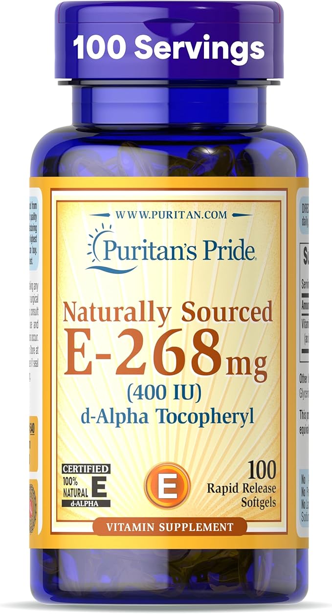 Puritan's Pride Vitamin E-268mg (400IU) D-Alpha Tocopheryl, Vitamin Supplement for Immune System Function and Antioxidant Health Support, 100 Rapid Release Softgels