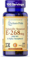 Puritan's Pride Vitamin E-268mg (400IU) D-Alpha Tocopheryl, Vitamin Supplement for Immune System Function and Antioxidant Health Support, 100 Rapid Release Softgels