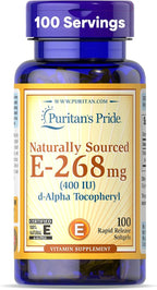Puritan's Pride Vitamin E-268mg (400IU) D-Alpha Tocopheryl, Vitamin Supplement for Immune System Function and Antioxidant Health Support, 100 Rapid Release Softgels
