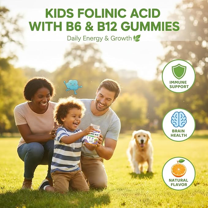 ABYSSUS Folinic Acid for Kids Gummies, Methylated B-Complex for Children, Maximum Absorption Supplement for Brain, Focus & Healthy Growth, Non-GMO, 60 Gummies