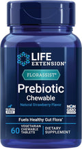 Life Extension FLORASSIST® Prebiotic Chewable (Strawberry), 1000 mg xylooligosaccharides, prebiotic Supplement Provides Fuel for Gut Flora, Gluten-Free, Non-GMO, Vegetarian, 60 chewable Tablets
