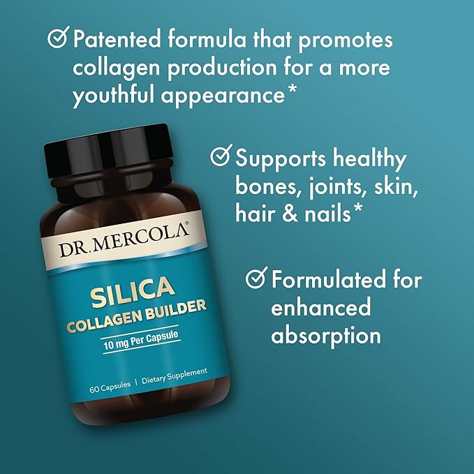 Dr. Mercola Silica Collagen Builder - Plant-Based Silica Supplement to Support Skin, Hair, Nail & Bone Health - Non-GMO, Gluten-Free & Soy-Free - 60 Capsules (60 Servings)