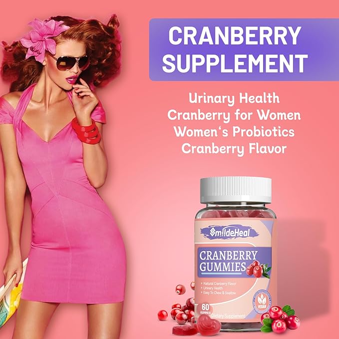 Cranberry Gummies 1000mg, Cranberry Supplements for Women, with D-Mannose 250mg, Womens Probiotic Gummies, Urinary Tract Health, Cranberry Flavor, NO GMOs, 60 Count