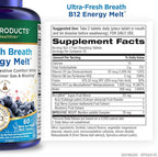 Ultra Fresh Breath B12 Energy Melts – 1000 mcg Methylcobalamin + Probiotics, Zinc, D3 & Biotin – Supports Energy, Immunity, Digestive Comfort & Oral Health - Mint Flavor Chewable Tablets – 60 Count