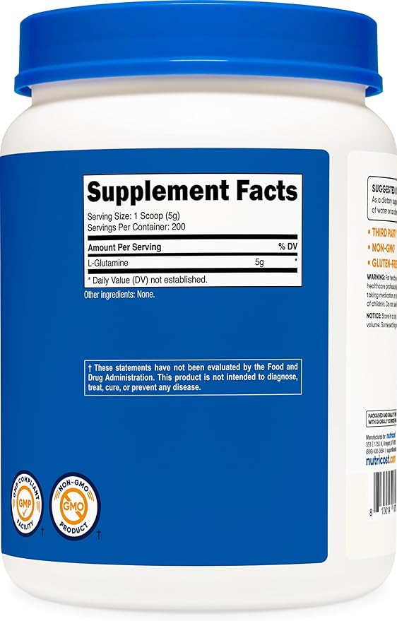 Nutricost L-Glutamine Powder 1 KG - Unflavored, Non-GMO, Gluten Free (Pack of 2)