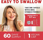 Iron Supplement for Women & Men, with Vitamins C, B6, B12 & Folate for Iron Deficiency, Blood Building & Energy Support, Stomach Friendly, Better Absorption, Non-GMO, No Gluten, 60 Vegan Caps