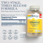 SOLARAY Vitamin C 1000mg - Time Release Vitamin C Capsules w/Rose HIPS and Acerola for Bioflavonoid Support - Two-Stage, All-Day Immune Support - Vegan, 60 Day Guarantee, 275 Servings, 275 VegCaps