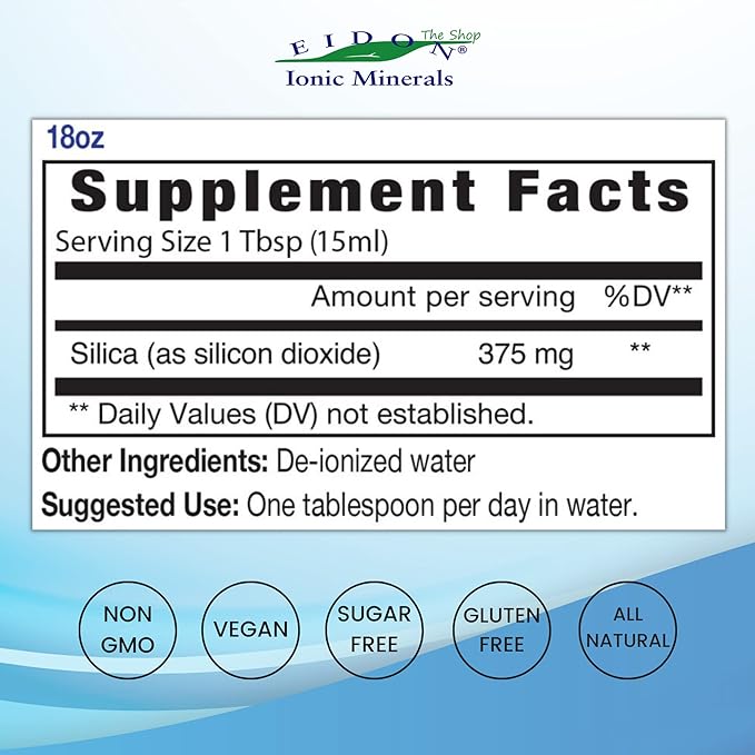 Eidon Liquid Silica Mineral Concentrate - Silica Supplement for Hair, Skin, and Nails, Supplement Drops to Support Collagen Production & Hair Loss for Women & Men, Helps Manage Calcium - 18 oz