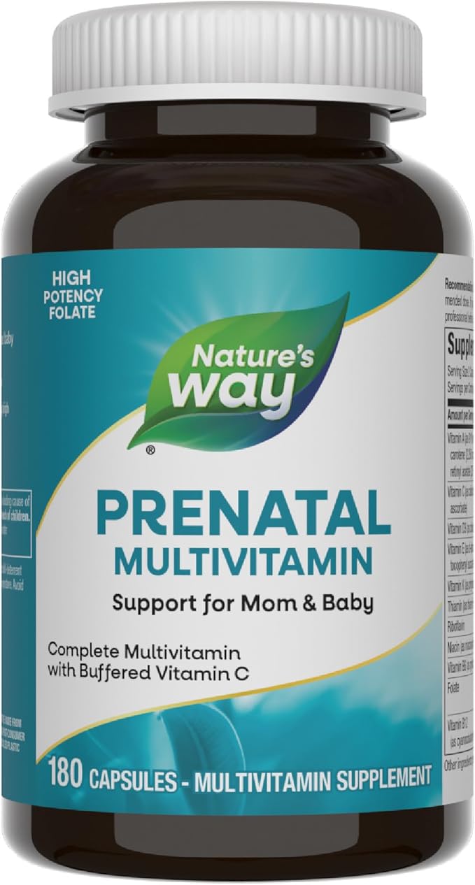 Nature's Way Prenatal Multivitamin, with Folate for Healthy Brain and Spinal Development*, Buffered Vitamin C, B-Vitamins, 180 Capsules (Packaging May Vary)