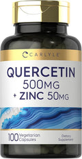 Carlyle Quercetin 500mg Capsules | with 50mg Zinc | 100 Count | Non-GMO and Gluten Free Supplement