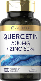 Carlyle Quercetin 500mg Capsules | with 50mg Zinc | 100 Count | Non-GMO and Gluten Free Supplement