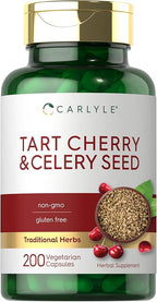 Carlyle Tart Cherry and Celery Seed Supplement | 200 Capsules | Vegetarian, Non-GMO, and Gluten Free