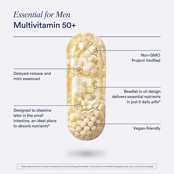 Ritual Multivitamin for Men 50+, Vegan, with Zinc, Vitamin A and D3 for Immune Function Support*, Omega-3 DHA, B12, K2, Gluten Free, Non-GMO, Mint Essenced, 30 Day Supply