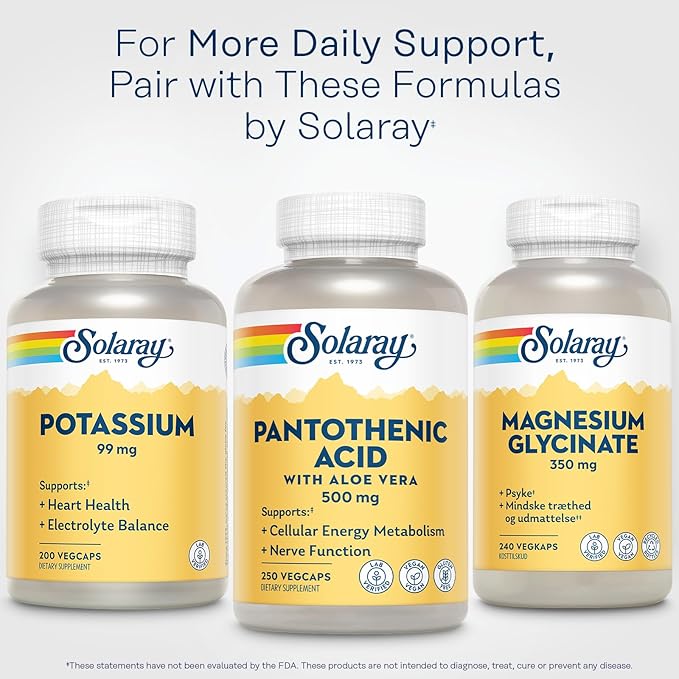 SOLARAY Pantothenic Acid 500mg - Pantothenic Acid Supplement (Vitamin B5) - Essential B Complex Vitamin - Nervous System and Cellular Energy Support - Vegan, Gluten Free, 60-Day Guaratee, 250 Servings