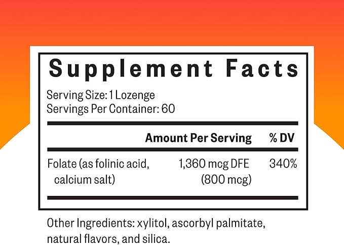 Seeking Health Folinic Acid - Methyl Free - Folinic Acid Supplement Supports Heart Health - Metabolically Active Alternative to Folate - 1360 mcg, 60 Lozenges