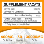 Shilajit Resin, Shilajit for Men & Women, Shilajit Pure Himalayan Organic - 600mg Potency Gold Grade, with 85+ Trace Minerals, Fulvic & Humic Acid, for Stamina, Immunity & Strength, 50 Servings (30g)