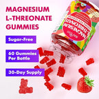 1000mg Magnesium L-Threonate Gummies for Kids & Adults - Muscle & Nervous System Support, Vegan, Sugar-Free Strawberry Flavor, 60 Gummies