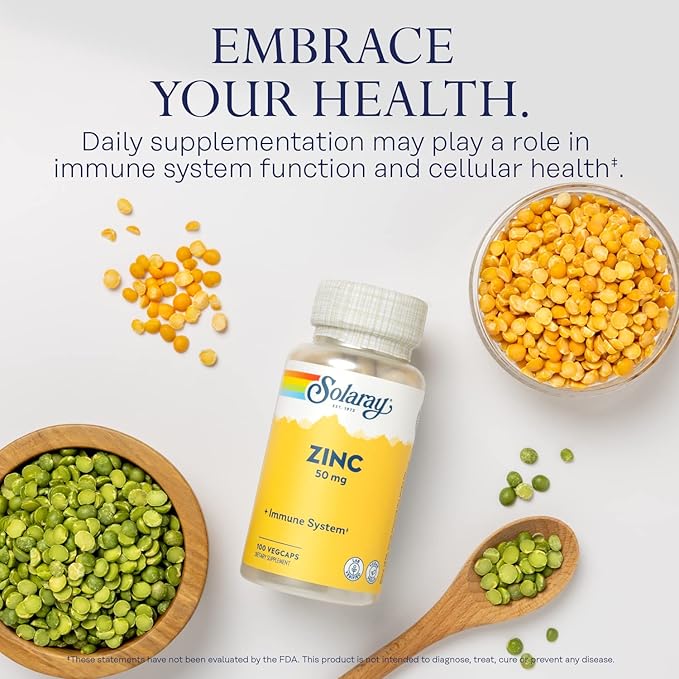 Solaray Zinc 50mg Immune Support Capsules, 100 Count, Vegan, Pumpkin Seed (Pack of 2)
