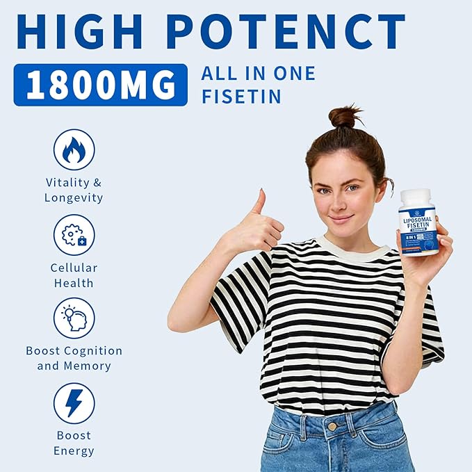 1800mg Fisetin Supplement - Advanced Liposomal Delivery 98% Pure Fisetin Antioxidant for Healthy Aging Non-GMO - 180 Capsules