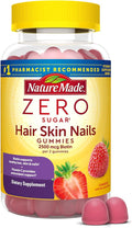 Nature Made Zero Sugar Hair Skin Nails Gummies, Biotin 2500 mcg per Serving, 120 Sugar Free Gummies, 60 Day Supply