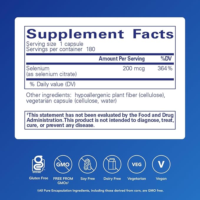 Pure Encapsulations Selenium (Citrate) - for Immune System Support & Cellular Health - Antioxidant Supplement - Supports Blood Flow* - Gluten Free & Vegan - 180 Capsules