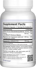Maxi Health Men and Women 500 mg Calcium Supplement with Vitamin D3 (2000 IU), Magnesium (250 mg) and Vitamin K2 (150 mcg) - Bone, Teeth and Joint Support - 120 Capsules