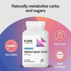 PureFormulas Alpha Lipoic Acid 100 mg ALA Supplement for Liver Support, Antioxidants, Nerve, & Cardiovascular Health Acido Alfa Lipoico 100mg Neuropathy Supplement Non-GMO 60 Tablets