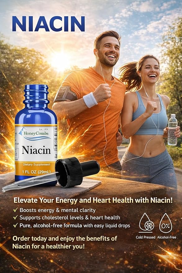 Vitamin B3-Niacin 80mg Niacin Equivalent Drops – Vitamin B Liquid Niacin Drops – Alcohol-free, Non-GMO Niacin Supplement 1oz