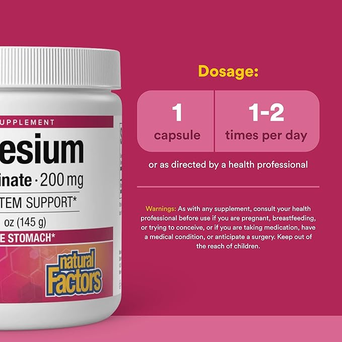 Natural Factors Magnesium Bisglycinate Powder - Whole-Body Health Support Supplement - Natural Magnesium Supplement Supports Bone Strength & Health - 5.1 oz (50 Servings)
