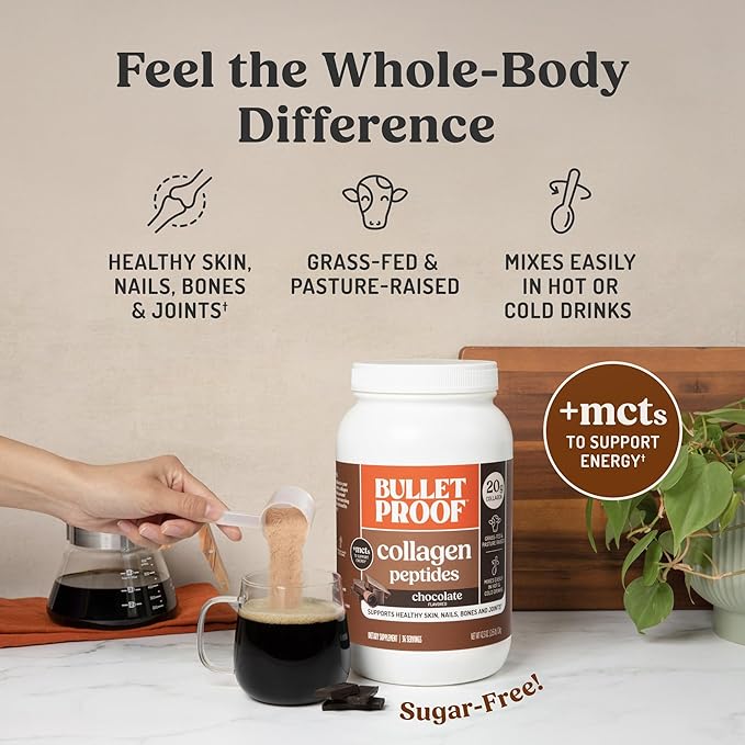 Bulletproof Chocolate Collagen Protein Powder with MCT Oil, 19g Protein, 42.3 Oz, Value Size, Collagen Peptides and Amino Acids for Healthy Skin, Bones and Joints