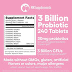 Natural Foundation Supplements Probiotics for Women Supplement Supports Vaginal & Digestive Health 240 Tablets 3 Billion CFU (240, Women's Probiotics)