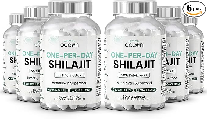 Organics Ocean One-Per-Day Shilajit for Men and Women - Natural and Potent Shilajit Supplement for Age-Defying, Bone Strength, Hormone Support and More - 6 Bottles Capsules