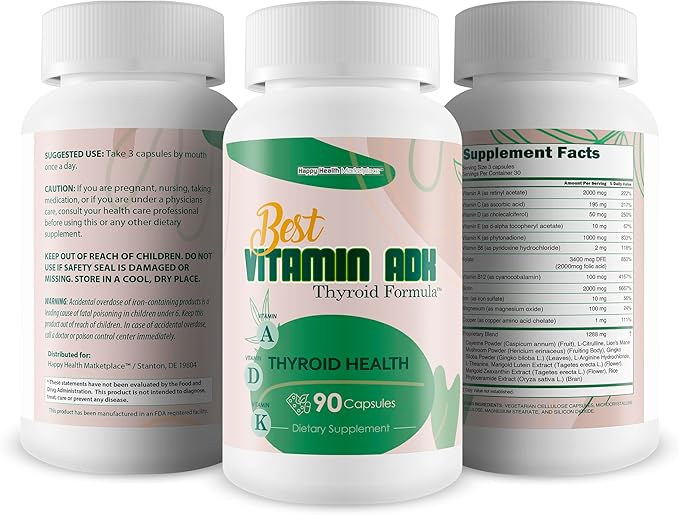 Best Vitamin ADK Thyroid Formula - Improved Formula With Vitamin A, D, K, E, C, B, Iron, Magnesium, Copper & More! - Our Best ADK Thyroid Vitamin Supplement - Our Best Thyroid Support For Men & Women