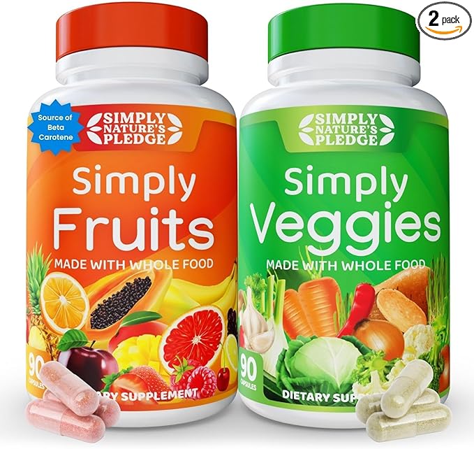 Simply Nature's Pledge - Packed with Over 40 Different Fruits & Vegetables - Made with Whole Food Superfoods - with High Beta Carotene – 100% Soy Free - 90 Count (Pack of 2)