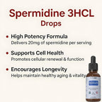 Spermidine Liquid Drops – 20mg per Serving – Cellular Health & Longevity Support – Fast-Absorbing Formula – 2 fl oz Dropper Bottle – Non-GMO, Vegan, Sugar-Free