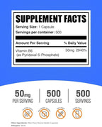 BulkSupplements.com Pyridoxal 5 Phosphate Capsules - P5P Supplement, Vitamin B6 Supplement - Essential & Gluten Free, 1 Capsule per Serving, 50mg Serving, 500 Count (Pack of 1)