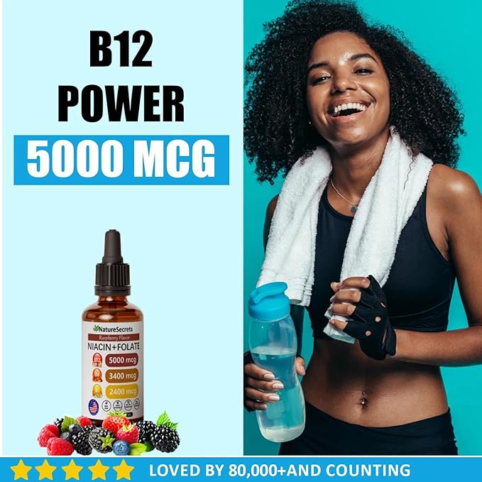 Relify NatureSecrets B12 B6 B1 Liquid Drops - Sublingual B-Complex with B12, B6, B1, Niacin & Folic Acid, Methylcobalamin 5000 Mcg, 27,200 Mcg Total - 2FLOZ (60 ML)(1pc)