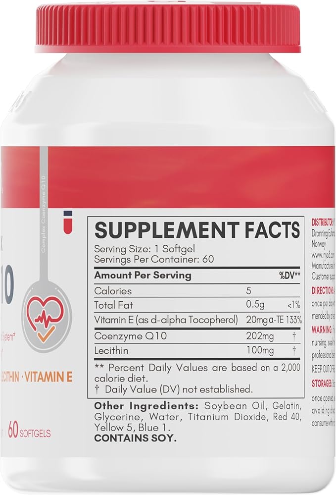 NYO3 CoQ10 200mg with Lecithin and Vitamins E, Ultra High Absorption, Antioxidant for Heart Health & Energy Production, High Coenzyme Q10 Content, Gluten Free, Non-GMO, 60 Days Supply