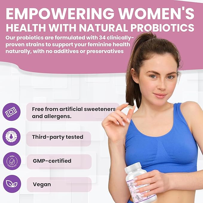 Probiotics for Women with Prebiotics Cranberry D Mannose Digestive Enzymes & Hibiscus 34 Strains 100 Billion CFU Feminine Care Supplement for Vaginal Gut Urinary Health and pH Balance Support