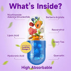 NAD Supplement, Liposomal NAD Resveratrol Supplement Contains Berberine, Alpha Lipoic Acid,Hyaluronic Acid & Quercetin - Support Anti-Aging, Longevity, Cellular Energy, NMN Alternative -120 Capsules
