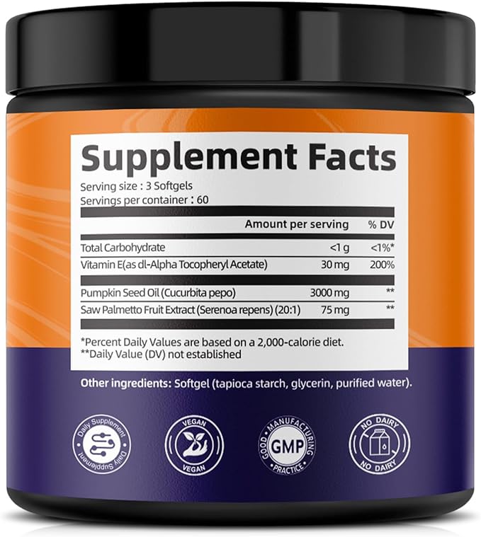 Pumpkin Seed Oil Capsules with Saw Palmetto, High Concentrated Pumpkin Seed Oil Supplement for Hair Growth, Urinary, Bladder & Prostate Health, Cold Pressed, Vegan, Non-GMO, 180 Softgels