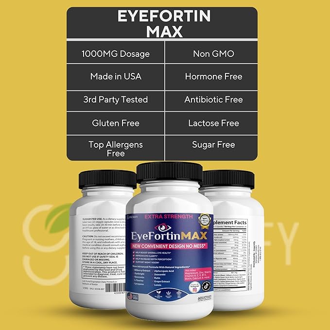 EyeFortin MAX Eye Health Supplement, 60 Capsules, Extra Strength with Lutein, Vitamins A C E B12, Bilberry Extract, 30 Day Supply (5)
