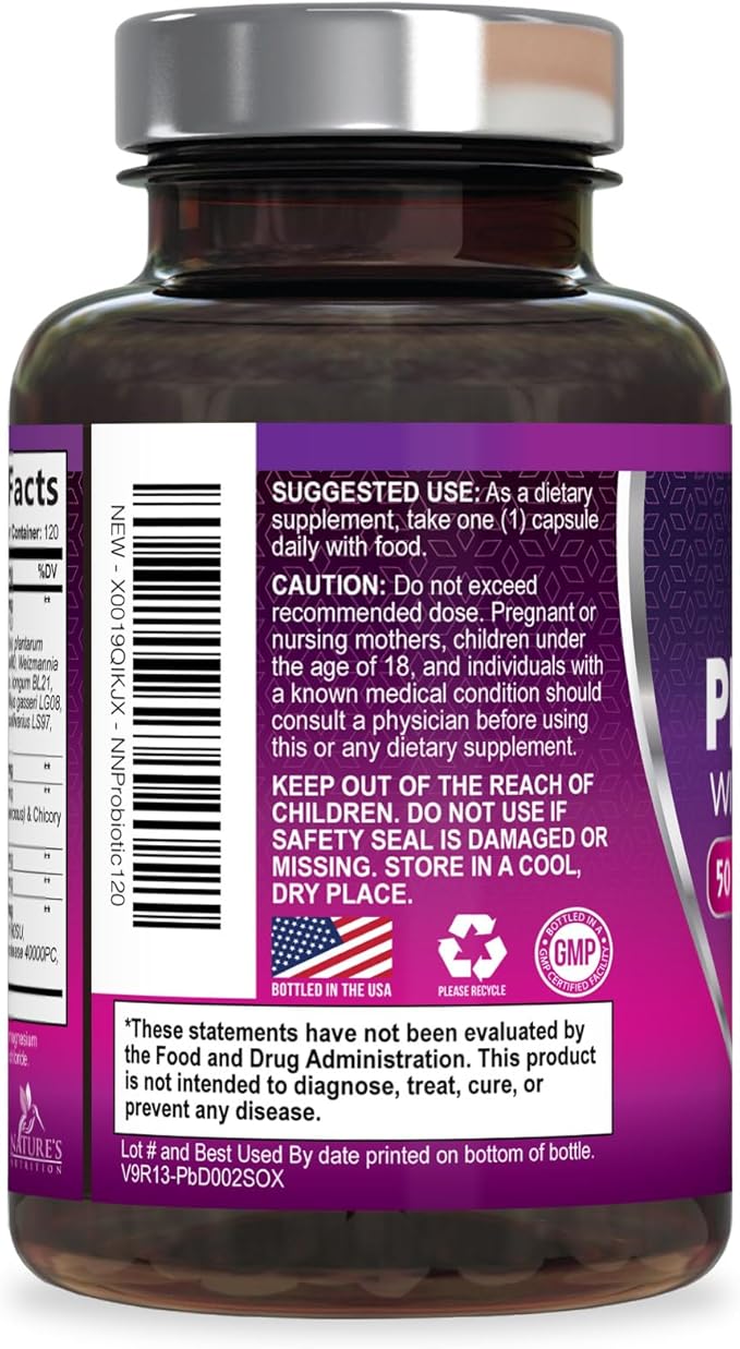 Probiotics for Digestive Gut Health - 50 Billion CFU Per Capsule, 10 Premium Strains & Prebiotics - Best Probiotics for Women & Men, Occasional Constipation, Gas, Immune Health Support - 120 Capsules