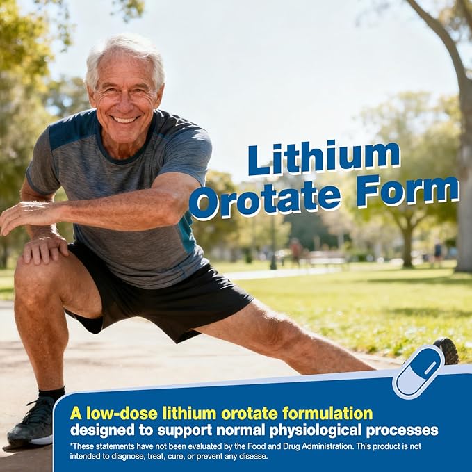 Lithium Orotate 20 mg - Brain & Nerve Health Support for Healthy Aging, Low Dose Lithium Supplements, High Bioavailability Trace Mineral, Vegan, Non-GMO, Gluten Free, 90 CT