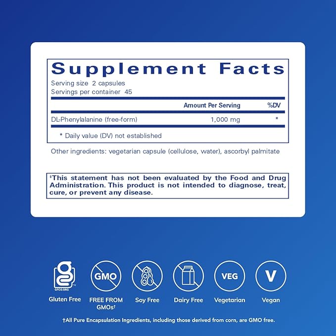 Pure Encapsulations DL-Phenylalanine | Amino Acid Supplement for Memory and Focus, Joints, Muscles, and Cognitive Support* | 90 Capsules