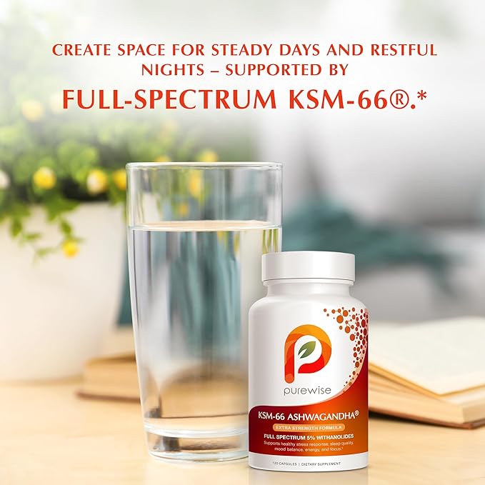 KSM-66 Ashwagandha 600mg Extra Strength Formula - Stress Relief Supplement for Sleep Support & Mood Support - Organic Full Spectrum 5% Withanolides - 120 Capsules