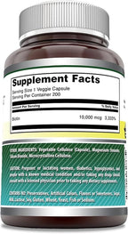 Amazing Formulas Biotin 10000 Mcg Vegetarian Capsules | Vitamin B7 Supplement | Non-GMO | Gluten-Free | Made in USA (200 Count | 2 Pack)