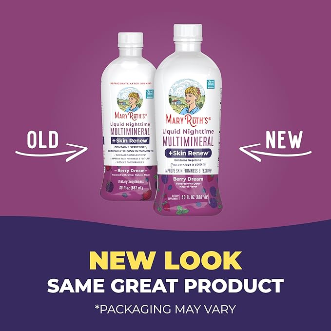 MaryRuth's Liquid Nighttime Liquid Multimineral + Skin Renew | Clinically Shown in Women to Reduce Fine Wrinkle & Improve Skin Firmness | Sepitone | NO Melatonin | Magnesium | Vegan | 30 Servings