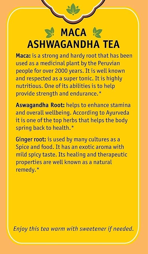 Herbal Cup Ayurveda Maca Tea, Organic Ashwagandha, No Caffeine Herbal Teas (16 Count, Pack of 3)